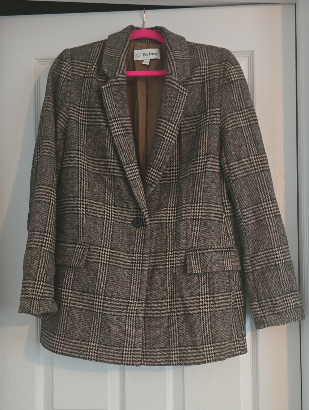 The Drop Women's Gray Plaid Tailored Single-Button Blazer
